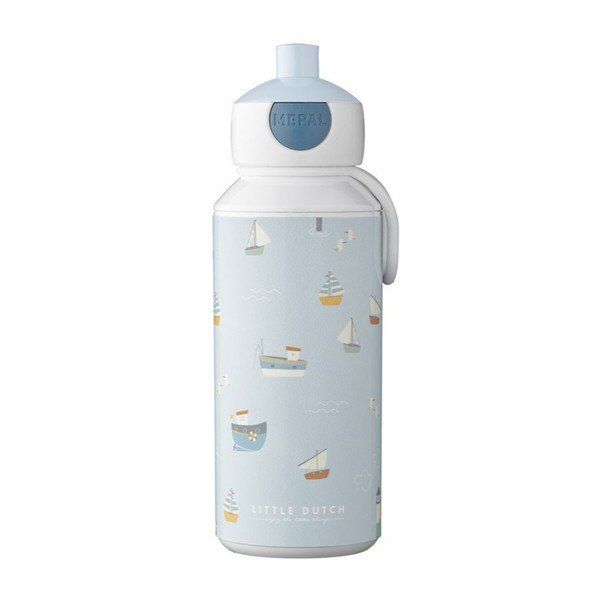 Bílá/světle modrá plastová dětská lahev 400 ml Sailors Bay by Little Dutch – Mepal