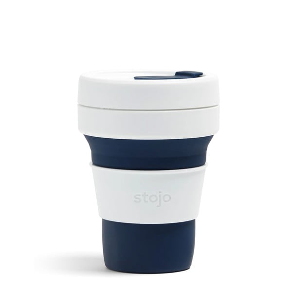 Bílo-tmavě modrý skládací cestovní hrnek Stojo Pocket Cup, 355 ml