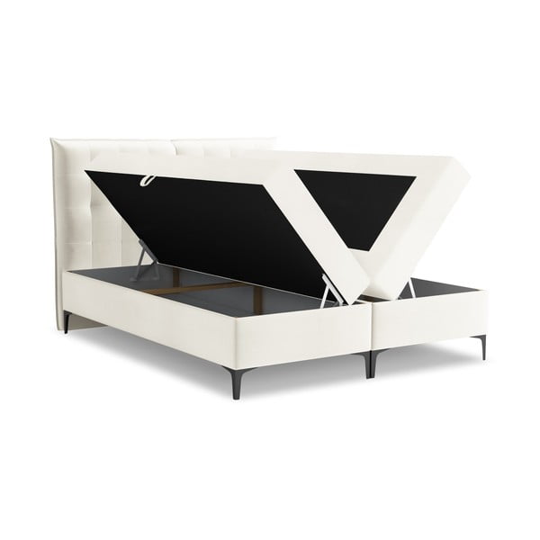 Krémová boxspring postel s úložným prostorem 140x200 cm Mikana – Makamii-image-1