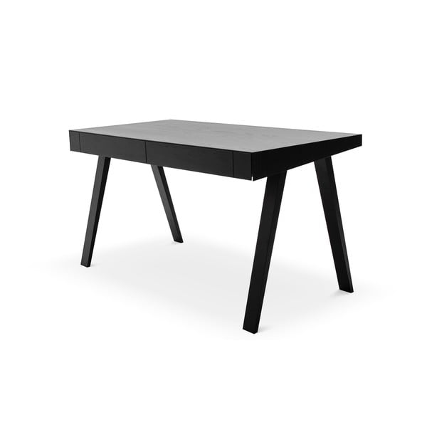 Černý psací stůl s nohami z jasanového dřeva EMKO 4.9, 140 x 70 cm