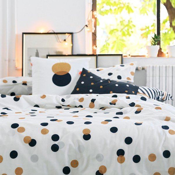 Bílý bavlněný povlak na peřinu na jednolůžko 140x200 cm Golden dots – Blanc-image-2