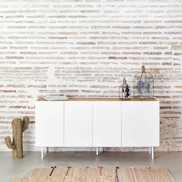 Nízká komoda v dekoru dubu v bílo-přírodní barvě 165x78 cm Arista – Teulat-image-1