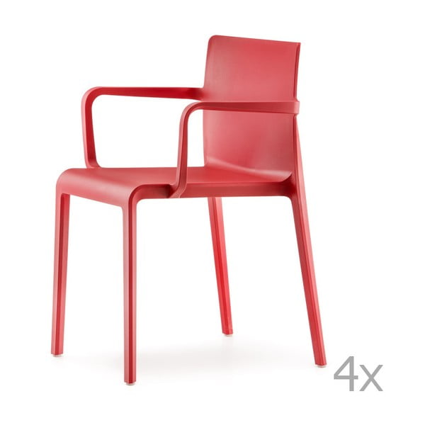 Sada 4 červených jídelních židlí s područkami  Pedrali Volt