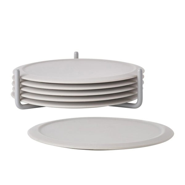 Světle šedé silikonové podtácky v sadě 6 ks se stojánkem Singles - Zone-image-2