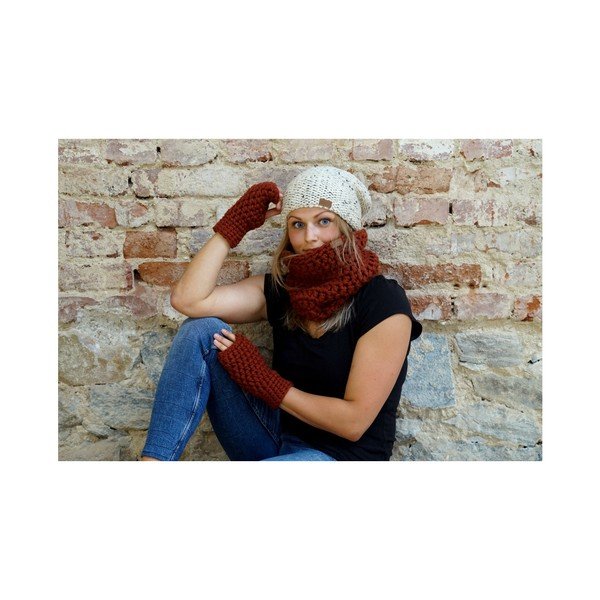 Béžová ručně pletená čepice DOKE Tweed-image-2