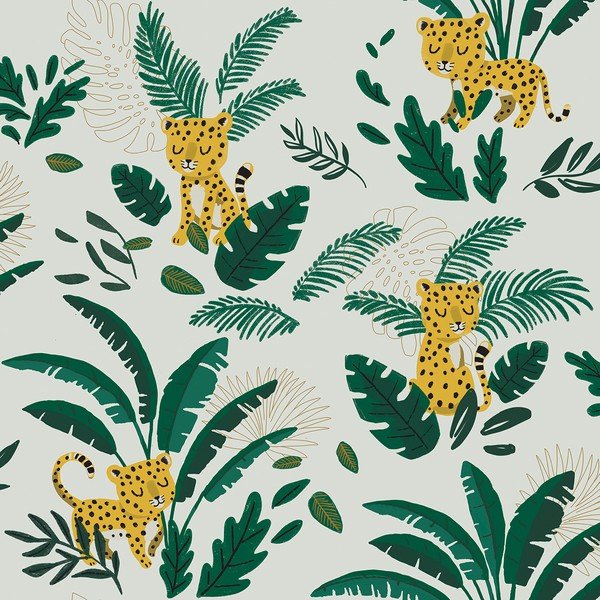 Dětská tapeta 10 m x 50 cm Cheetah & Tropical Leaves – Lilipinso