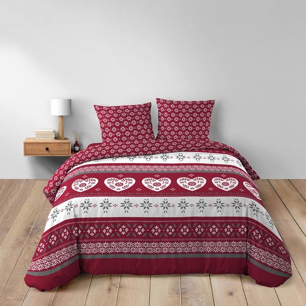 Červené prodloužené bavlněné povlečení na dvoulůžko 240x220 cm Alpage – douceur d'intérieur-image-1