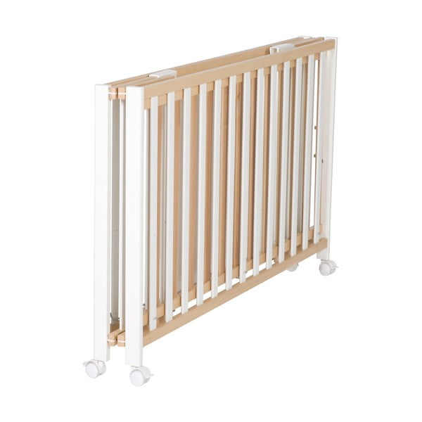 Skládací postýlka na kolečkách v bílo-přírodní barvě 60x120 cm Fold up – Roba-image-3