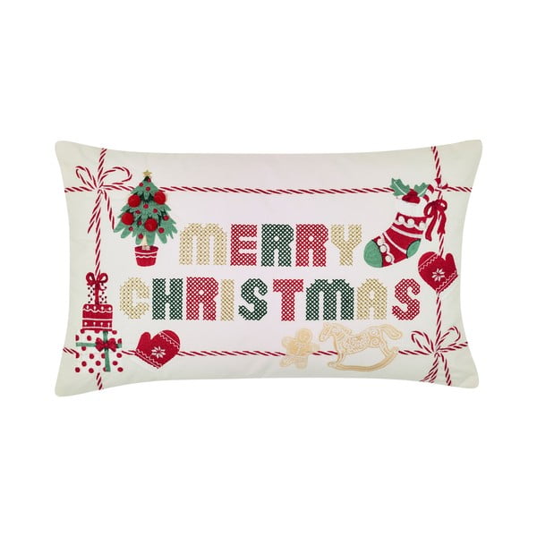 Bavlněný dekorační polštář s vánočním motivem 30x50 cm Merry Christmas Cross Stitch – Catherine Lansfield