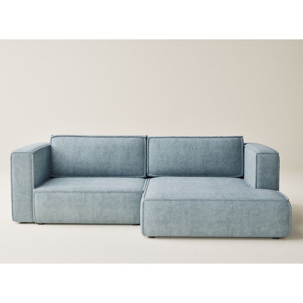 Světle modrá žinylková rozkládací/s úložným prostorem rohová pohovka (pravý roh/s lenoškou) Velto – Maison de Rêve-image-2