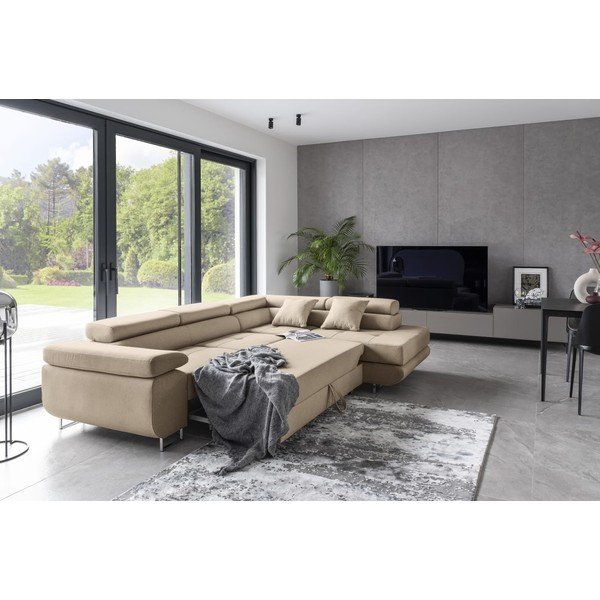 Béžová rozkládací/s úložným prostorem rohová pohovka (pravý roh/do L) Anton – ELTAP-image-3