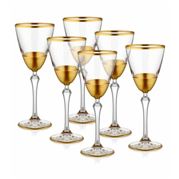 Sada 6 sklenic na víno ve zlatém dekoru The Mia