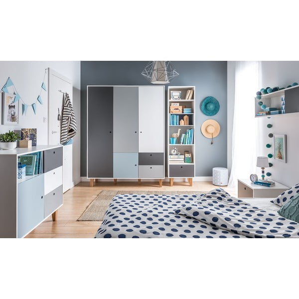 Bílo-šedá komoda s modrým detailem Vox Concept-image-1