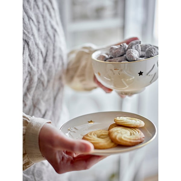 Bílý dezertní  talíř s vánočním motivem z kameniny ø 16 cm Starry – Bloomingville-image-1