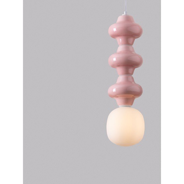 Bílé/světle růžové keramické závěsné svítidlo se skleněným stínidlem ø 18 cm Clio – Nova Luce-image-1