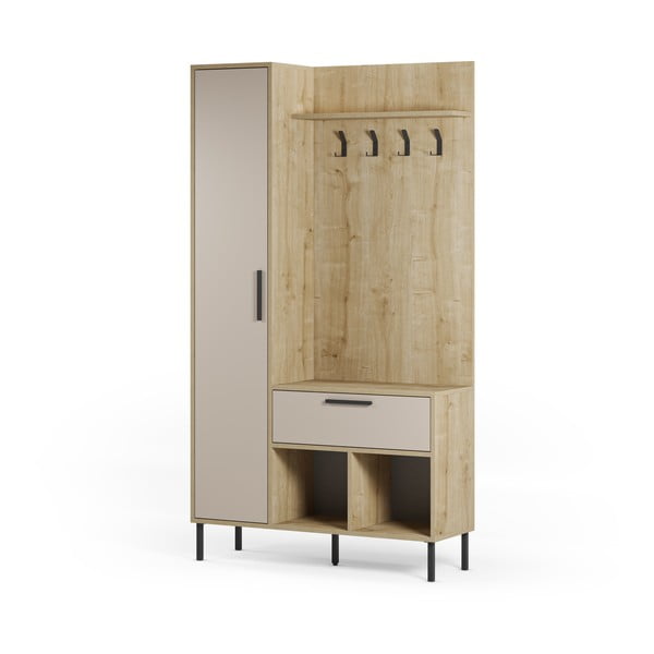 Předsíňová sestava v dekoru dubu v krémovo-přírodní barvě 108x195x35 cm Heidy – Marckeric-image-2