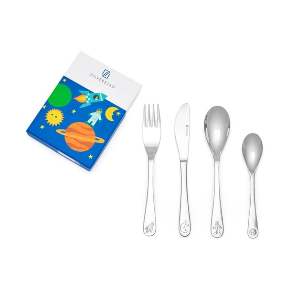 Nerezový dětský příbor ve stříbrné barvě 4 ks Space – Zilverstad-image-3