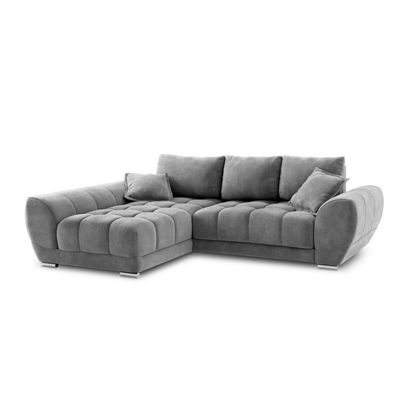 Šedá rozkládací rohová pohovka se sametovým potahem Windsor & Co Sofas Nuage, levý roh-image-2