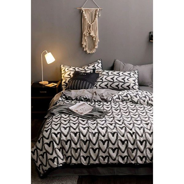Bílo-šedé bavlněné povlečení na jednolůžko/prodloužené s prostěradlem 160x220 cm – Mila Home