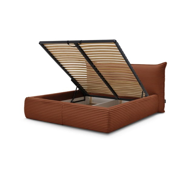 Čalouněná dvoulůžková postel v cihlové barvě s úložným prostorem a roštem 160x200 cm Jade – Bobochic Paris-image-3