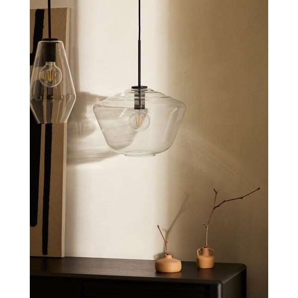 Černé závěsné svítidlo se skleněným stínidlem ø 17 cm Mao – Kave Home-image-2