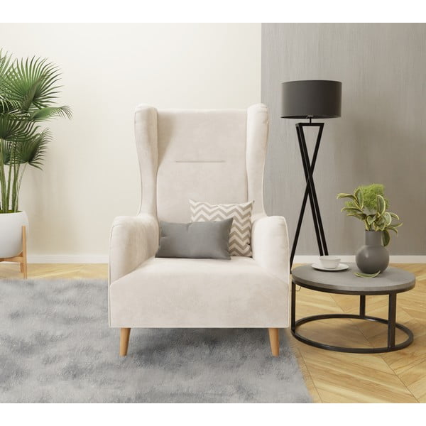 Krémové sametové křeslo ušák Carole – Ropez-image-4