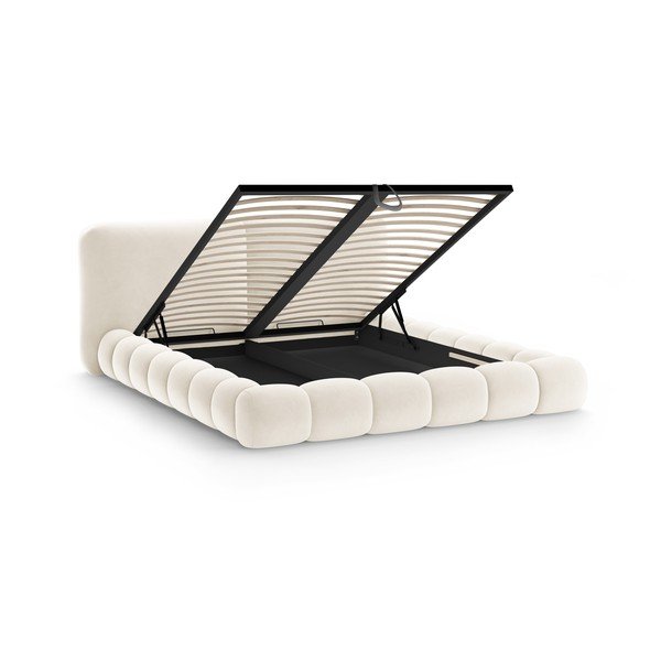 Slonovinová čalouněná dvoulůžková postel s úložným prostorem s roštem 180x200 cm Solange – Micadoni -image-2