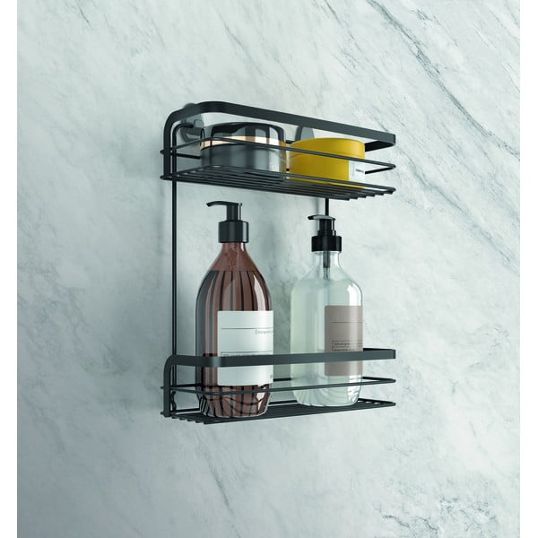 Černá dvoupatrová koupelnová polička Metaltex Origin Lava-image-2