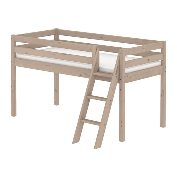 Hnědá středně vysoká dětská postel z borovicového dřeva s žebříkem Flexa Classic, 90 x 200 cm