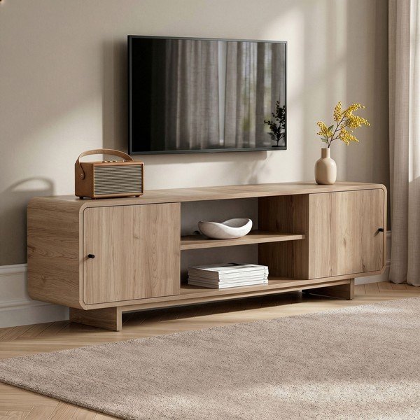 TV stolek v dekoru dubu ve světle přírodní barvě 180x52x34 cm Mirel – Nordure-image-3
