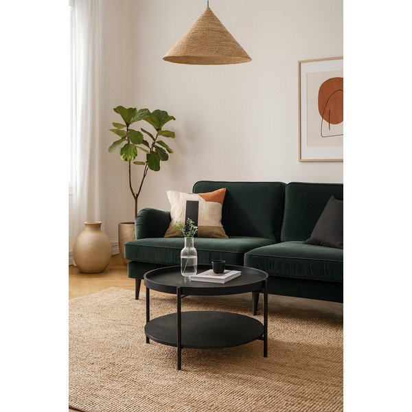 Černý kulatý konferenční stolek v dekoru dubu ø 64 cm Hagen – Bonami Essentials-image-1