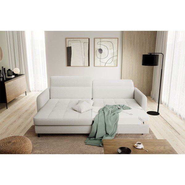 Krémová rozkládací/s úložným prostorem rohová pohovka z textilie bouclé (levý roh/s lenoškou) Gomsi – ELTAP-image-1