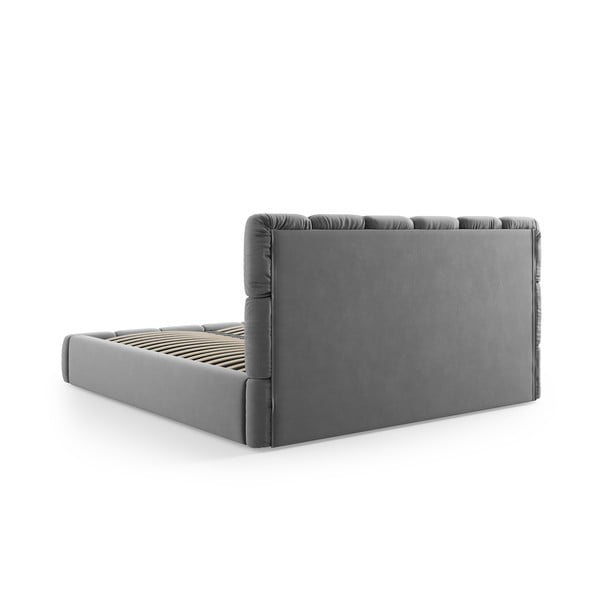 Šedá sametová čalouněná dvoulůžková postel s úložným prostorem s roštem 180x200 cm Bellis – Micadoni -image-4