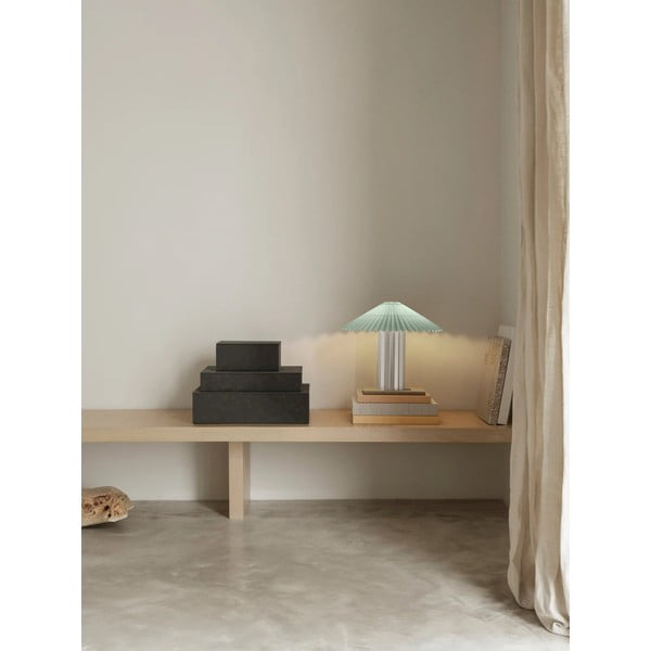 Stmívatelná stolní lampa ve stříbrné barvě/šalvějově zelená s textilním stínidlem (výška 36 cm) Taite – Blomus-image-1