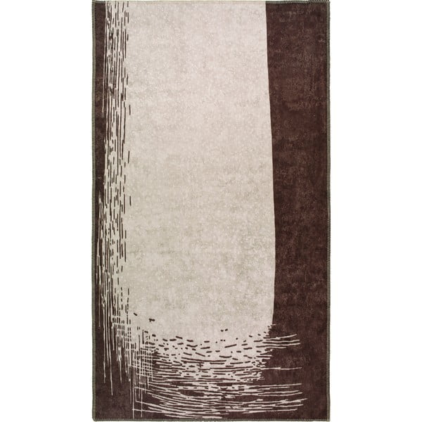 Tmavě hnědo-krémový pratelný koberec běhoun 200x80 cm - Vitaus