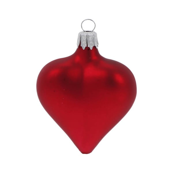 Sada 4 červených skleněných vánočních ozdob ve tvaru srdce Ego Dekor