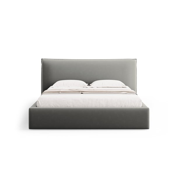 Šedá čalouněná dvoulůžková postel s úložným prostorem a roštem 180x200 cm Elio – Milo Casa-image-3