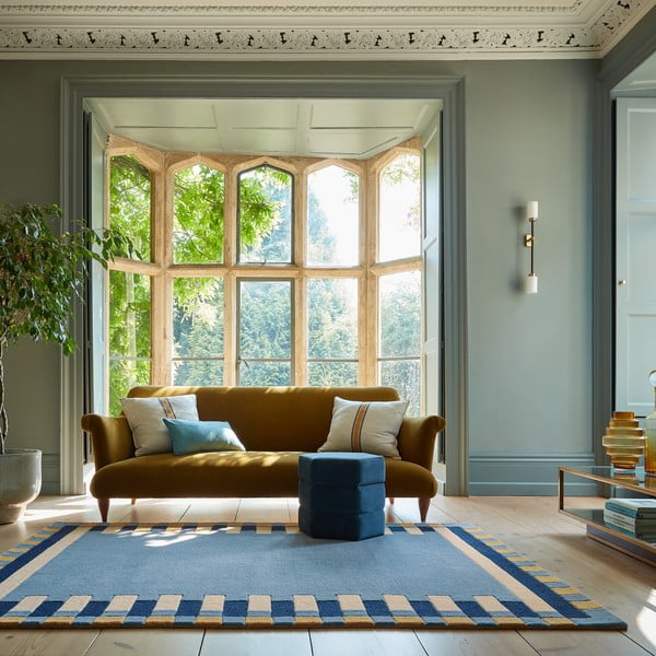 Modrý ručně tkaný vlněný koberec 200x290 cm Kai Wool Border – Flair Rugs-image-1