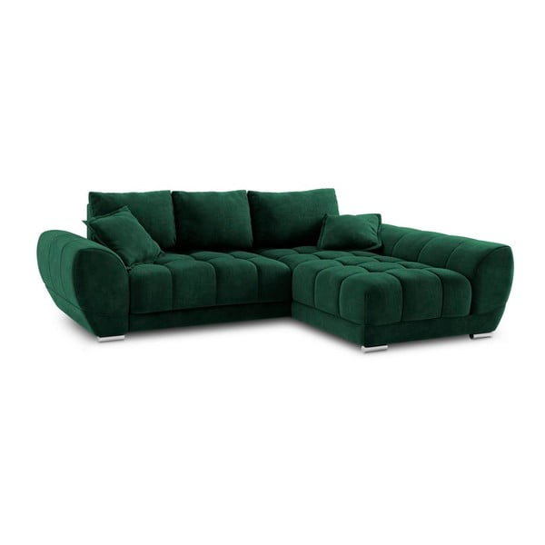 Lahvově zelená rozkládací rohová pohovka se sametovým potahem Windsor & Co Sofas Nuage, pravý roh-image-2
