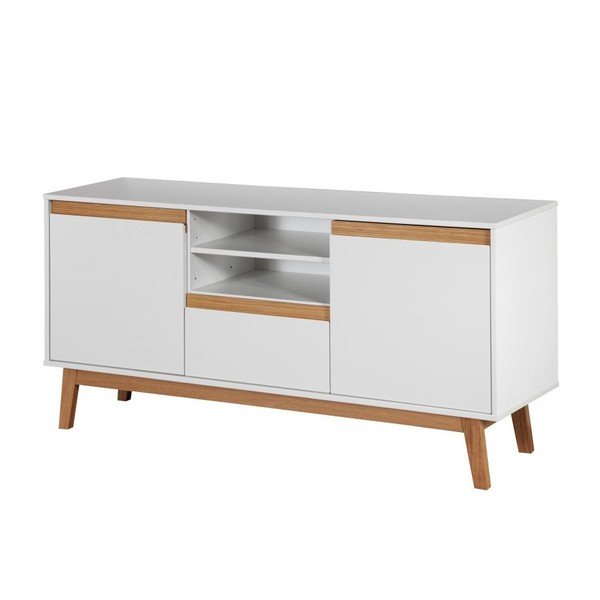 Bílá komoda s podnožím a dřevěnými detaily Dřevotvar Ontur 12-image-1