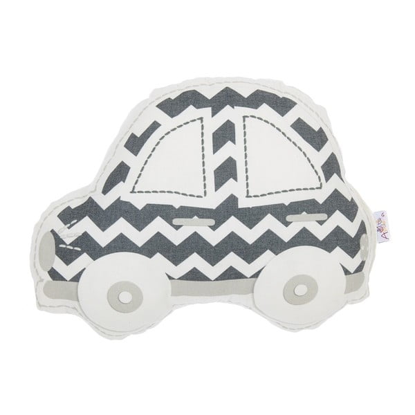 Šedo-bílý dětský polštářek s příměsí bavlny Mike & Co. NEW YORK Pillow Toy Car, 32 x 25 cm