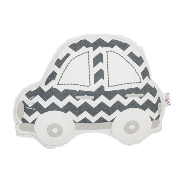 Šedo-bílý dětský polštářek s příměsí bavlny Mike & Co. NEW YORK Pillow Toy Car, 32 x 25 cm