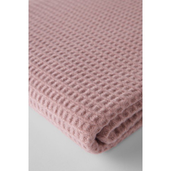 Růžová deka s příměsí bavlny 140x180 cm Basics Waffle – Euromant-image-3