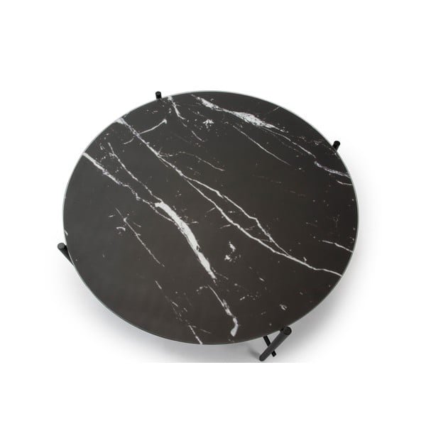 Černý konferenční stolek se skleněnou deskou v mramorovém dekoru Marckeric, ø 84 cm-image-3