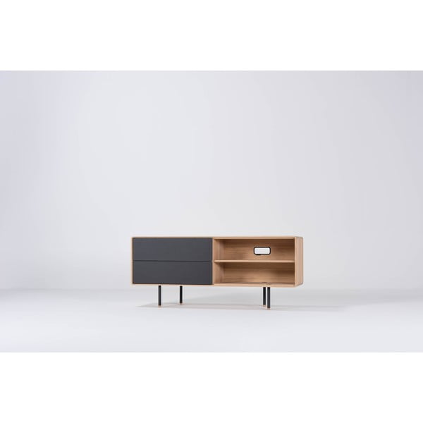 TV stolek z dubového dřeva v černo-přírodní barvě 150x64 cm Fina – Gazzda-image-4