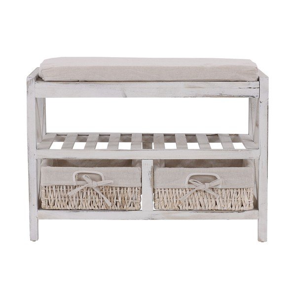 Bílý dřevěný botník s lavicí Mendler Shabby-image-2