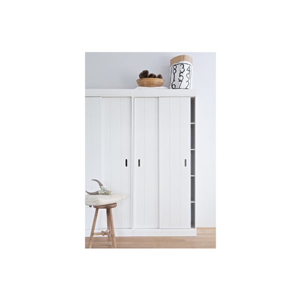 Bílá šatní skříň z borovicového dřeva s posuvnými dveřmi 85x195 cm Row - WOOOD-image-4