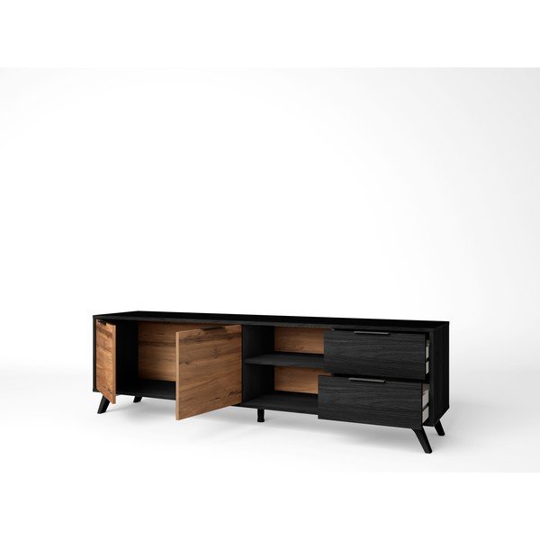 Černý/přírodní TV stolek v dekoru ořechu 181x53 cm Noe – Marckeric-image-2