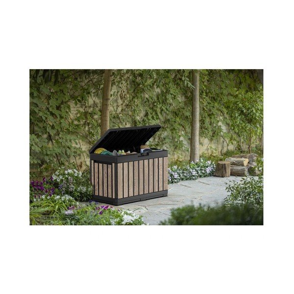 Černý/ve světle přírodní barvě plastový zahradní úložný box Deco Kentwood Ashwood – Keter-image-3