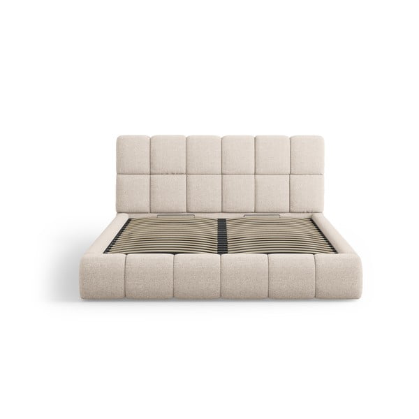 Béžová čalouněná dvoulůžková postel s úložným prostorem s roštem 200x200 cm Bellis – Micadoni Home-image-3